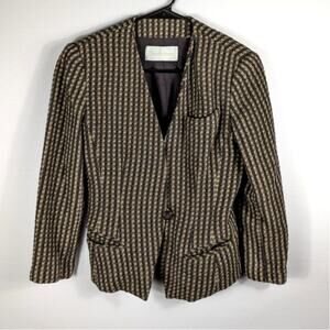 Dana Buchman Womens Blazer Jacket M Tweed Textured Black Tan Wool Blend Lined
